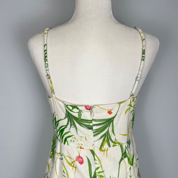 A Loves A Womens Floral Linen Blend Mini Dress Green Cream Sleeveless size 4 - Picture 7 of 13